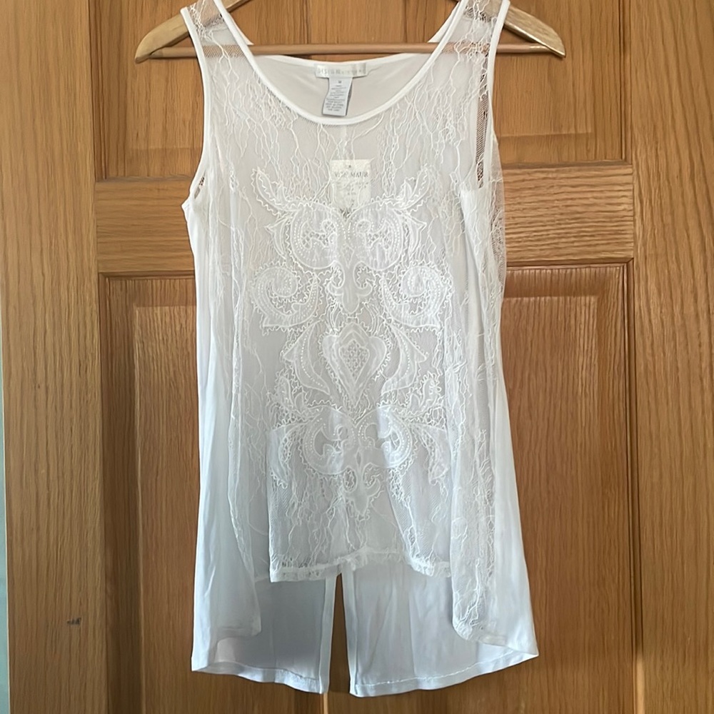 DESIGN HISTORY sheer and lace sleeveless top white M NWT